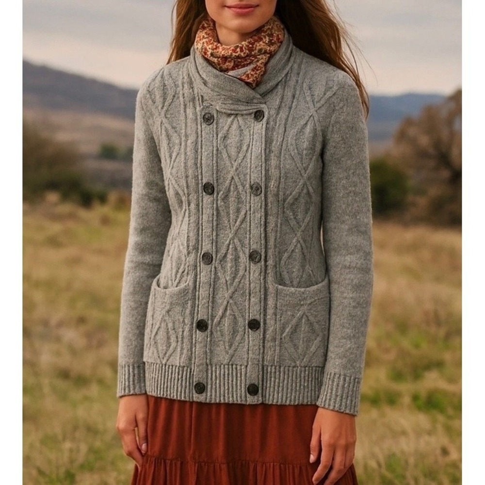 GUESS High Neck Cardigan Sweater Double Button Down Pockets Medium